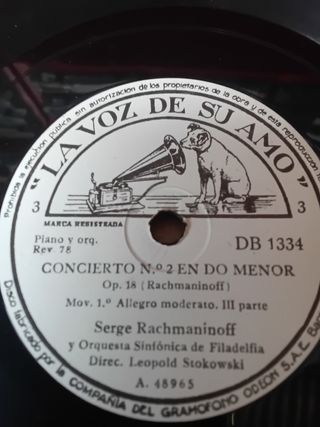 5 Discos gramófono  N2 Do men. Opus 18 Rachmaninof