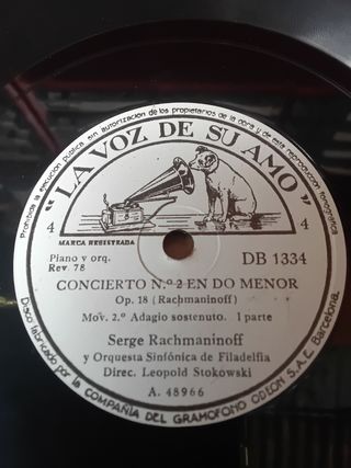 5 Discos gramófono  N2 Do men. Opus 18 Rachmaninof