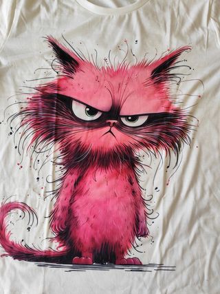 Maglietta con gatto arrabbiato rosa