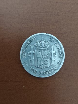 Moneda 1 Peseta plata Alfonso XII 1885 * 18-85