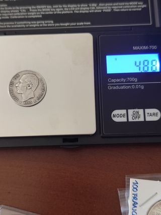 Moneda 1 Peseta plata Alfonso XII 1885 * 18-85