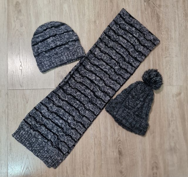 Conjunto gorro y bufanda tejido gris