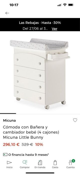 Cómoda con bañera y cambiador Micuna
Cuna Y colcho