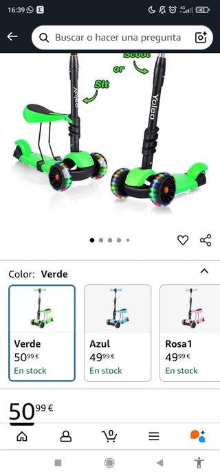 Patinete 3 en 1 con asiento y luces