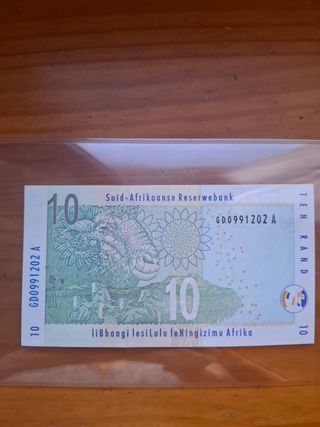 Billete 10 Rand Sudáfrica Rinoceronte. 1999