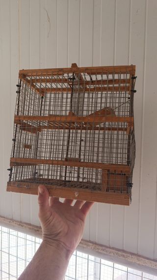 Gabbia per uccelli in legno e metallo