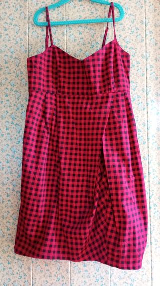 Vestido cuadros vichy rojo y negro