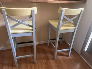 Taburetes Altos Cocina Madera Gris y Amarillo