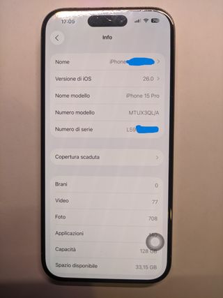 iPhone 15 Pro 128GB Titanio Grigio