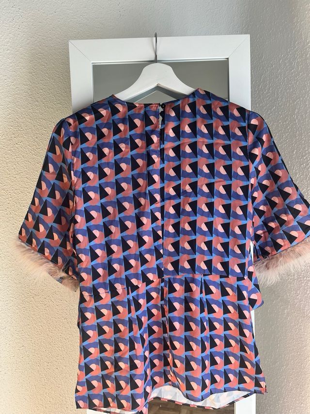 Blusa Zara Estampada con Mangas de Plumas