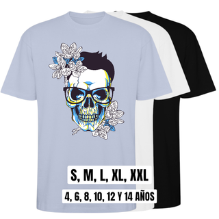 Camiseta Skull Gafas Flores Unisex Talla S-XXL