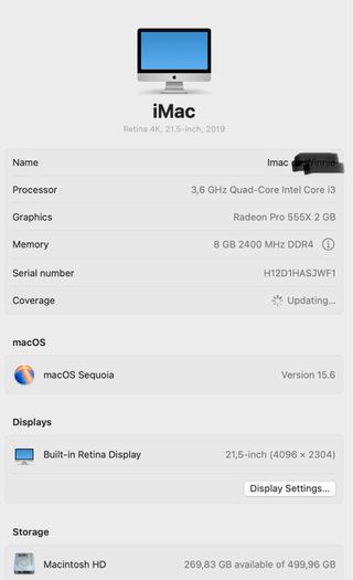 iMac 21.5” 2019 8GB RAM 500GB HD