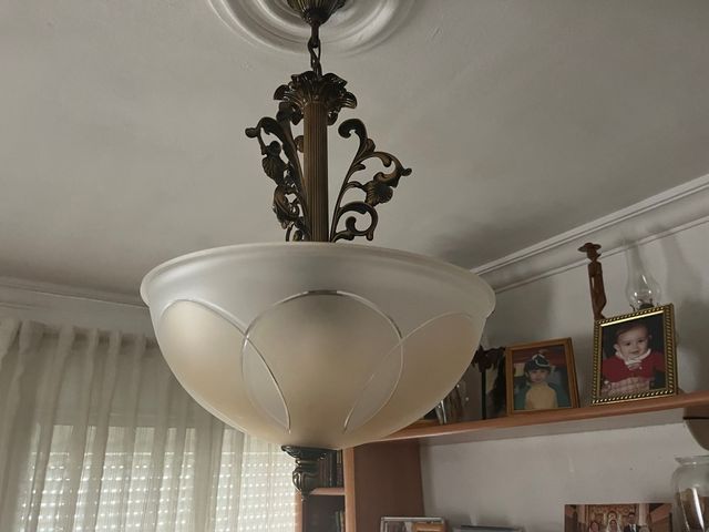 Lámpara de salón cobre y cristal