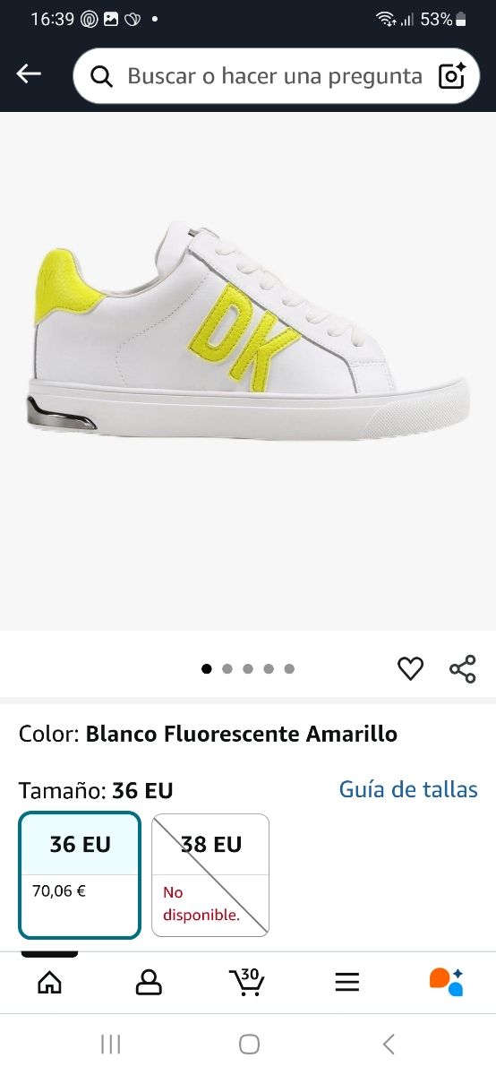 Zapatillas DKNY Mujer Blancas y Amarillas Talla 35