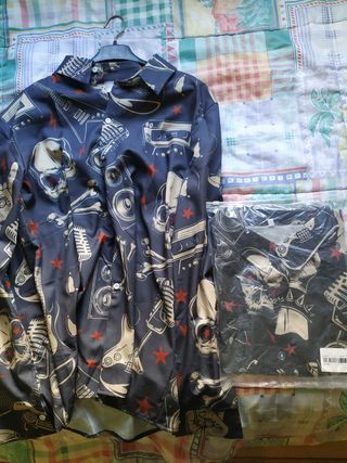 Camisa Rockera Estampada Manga Larga Talla X