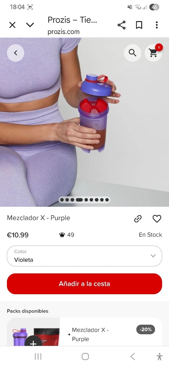Mezclador Proteína Prozis 800ml Morado
