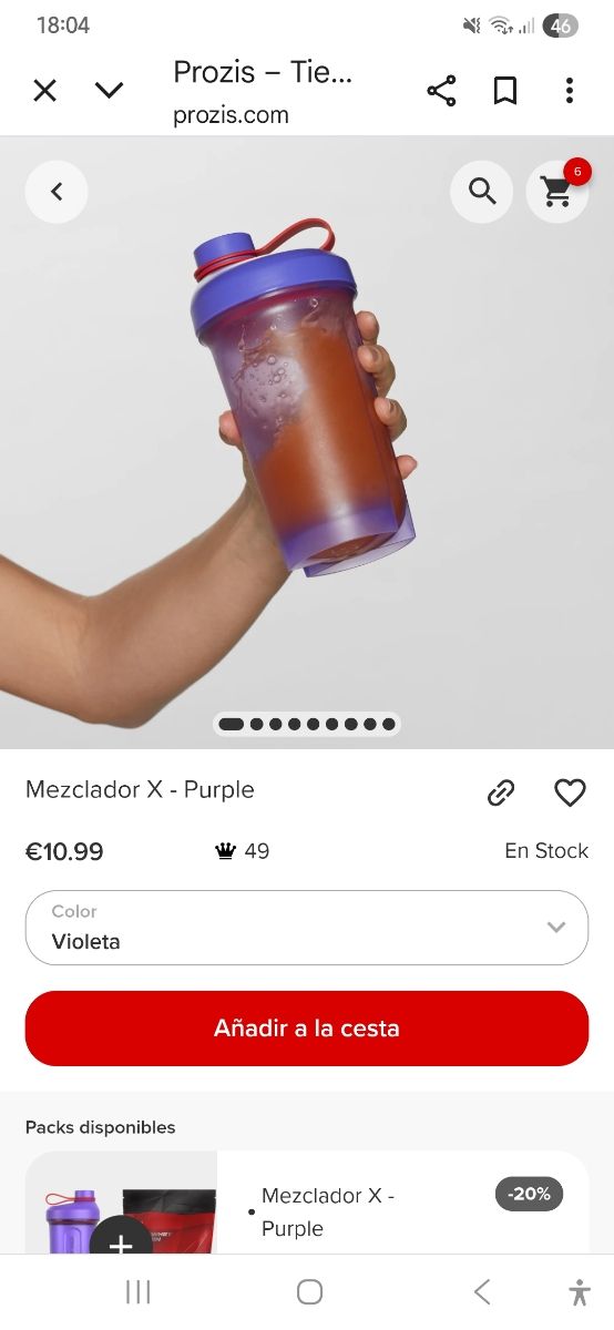 Mezclador Proteína Prozis 800ml Morado