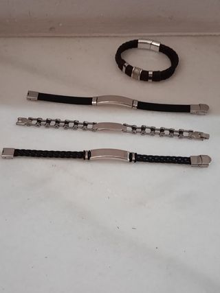 Lote 4 Pulseras Hombre Negro y Plata