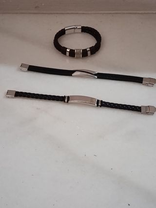 Lote 3 Pulseras Hombre Cuero y Acero