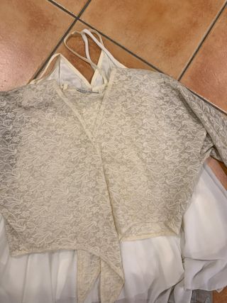 Vestido corto beige/blanco tirantes talla M