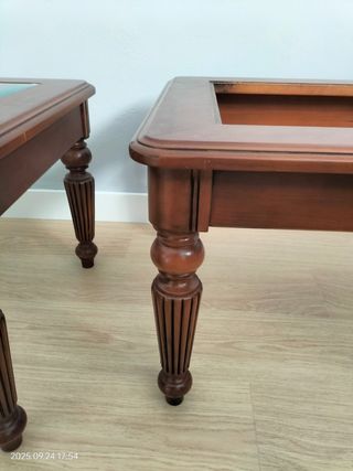 Conjunto mesas centro madera y cristal