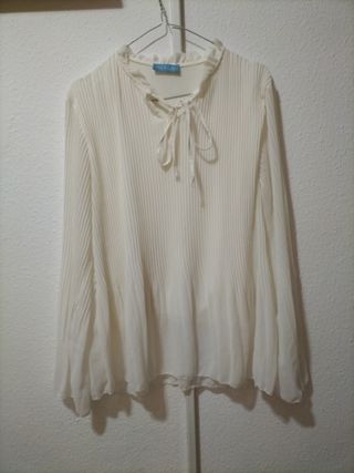 Camisa blanca plisada mujer talla 46