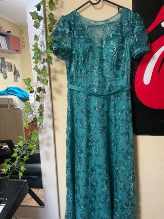 Vestido largo encaje y lentejuela talla 40/42