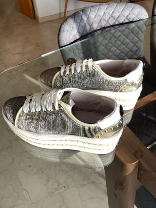 Zapatos dorados y plateados