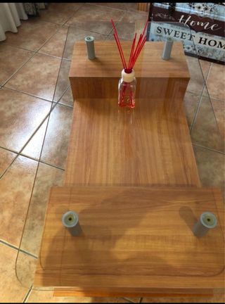 Mesa de centro auxiliar madera y cristal