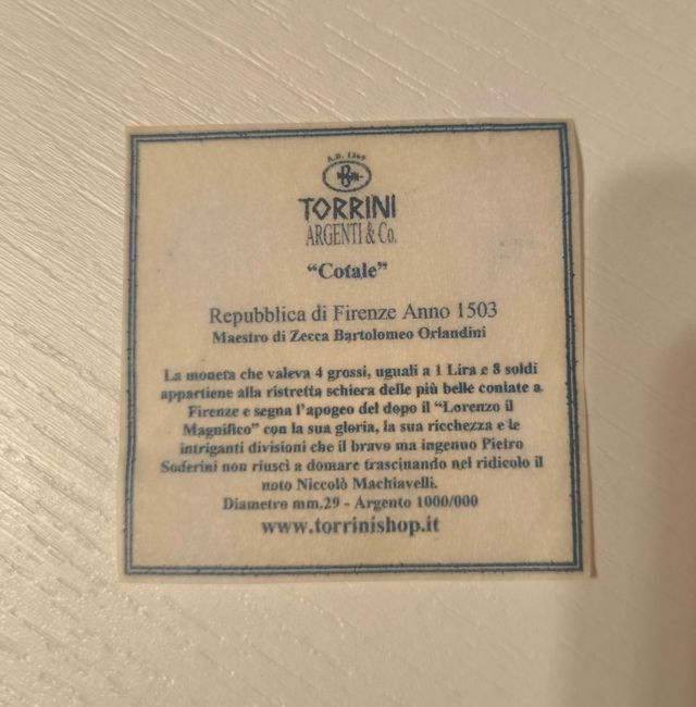 Moneta Argento Cotale Fiorentino 1503