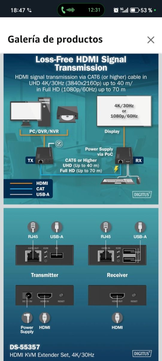 DIGITUS Extensor HDMI KVM 4K/30Hz