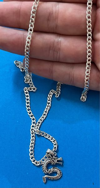 Poderoso Collar Cadena Barbada Y Dragon Plata 925