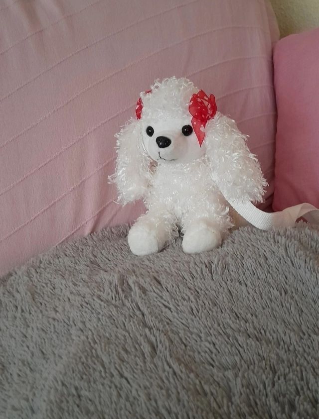 Bolso peluche perrito blanco