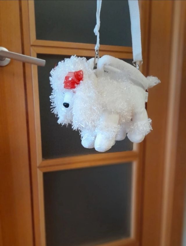 Bolso peluche perrito blanco