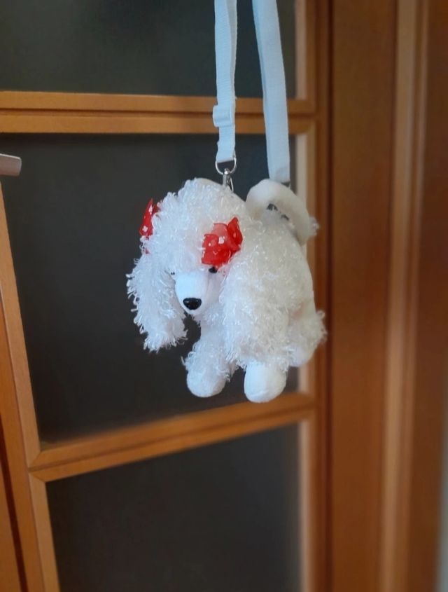 Bolso peluche perrito blanco