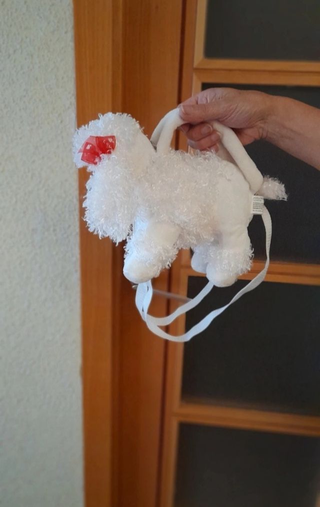 Bolso peluche perrito blanco