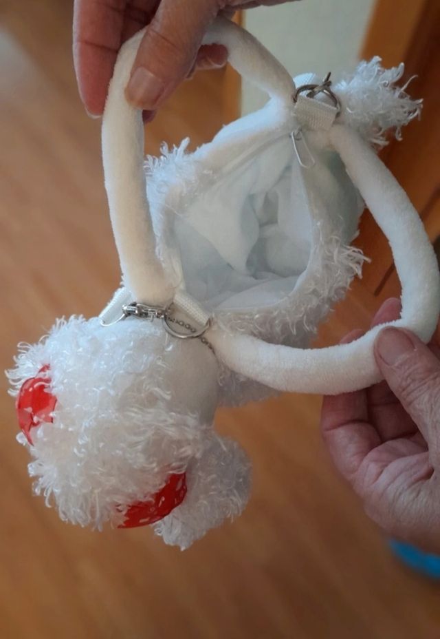 Bolso peluche perrito blanco