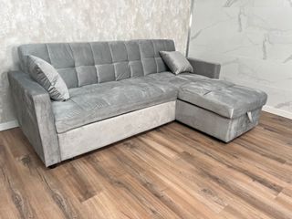 Sofá Cama Gris Terciopelo Nuevo!! con arcon