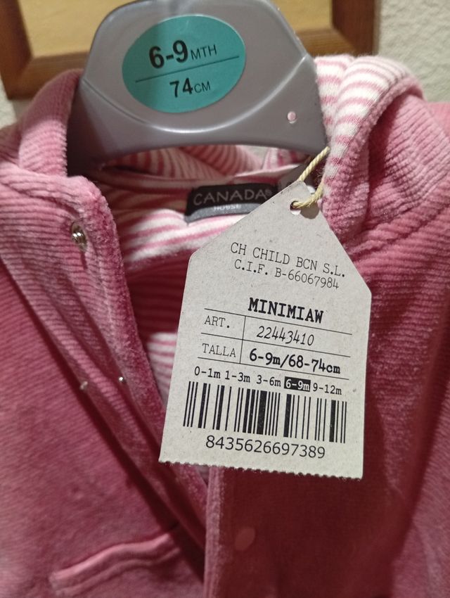Abrigo niña rosa 6-9 meses