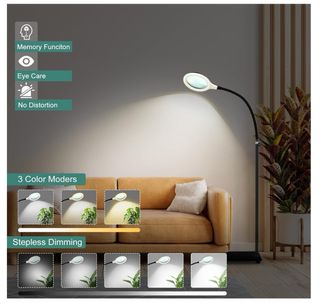 Lámpara de pie con lupa y luz LED