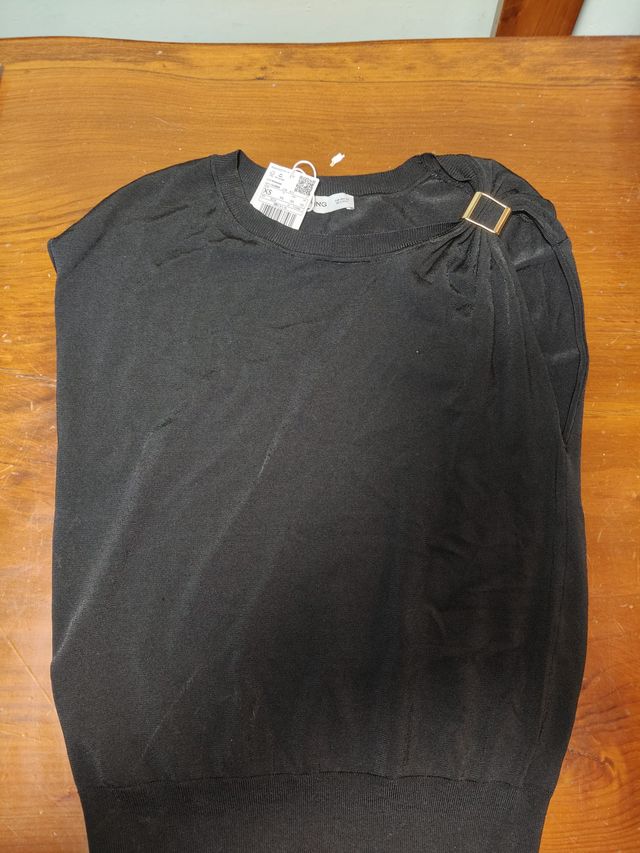 Maglietta Mango XS Nera con Dettaglio Oro. Nuova