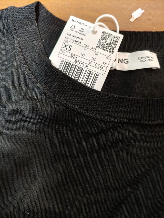 Maglietta Mango XS Nera con Dettaglio Oro. Nuova