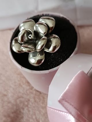 Anillo espectacular plateado flor