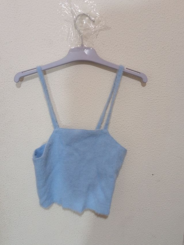 Top de tirantes de lana azul