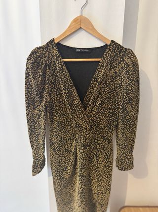 Vestido Zara Animal Print Dorado Fiesta Talla S