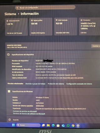 Ordenador MSI All-in-One - Intel Core i7/ 16GB RAM