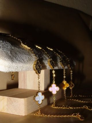 Pulseras estilo Van Cleef, oro, rosa, blanco