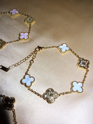 Pulseras estilo Van Cleef, oro, rosa, blanco