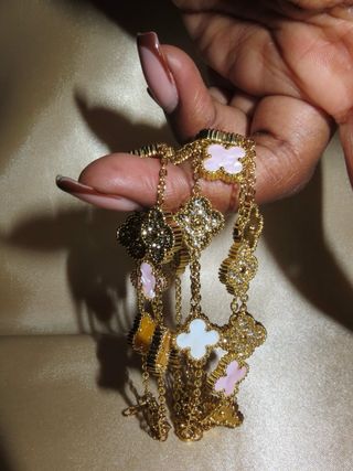 Pulseras estilo Van Cleef, oro, rosa, blanco