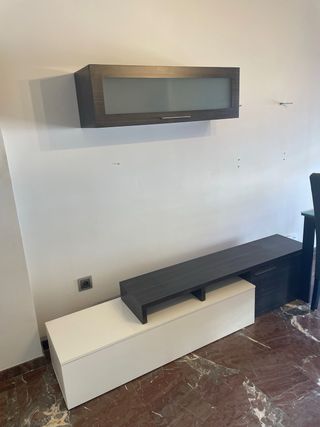 Mueble salón TV madera y cristal